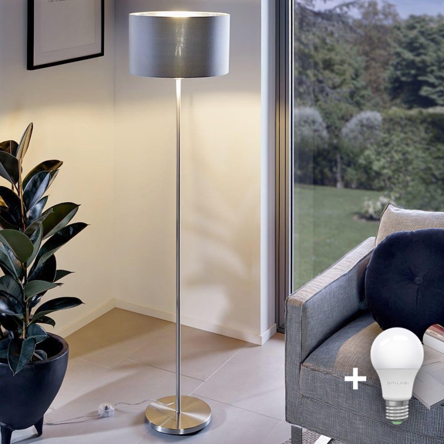 LED-lattiavalaisin TUNJA 1xE27/20W/230V Ø 30 cm mattakromi/harmaa