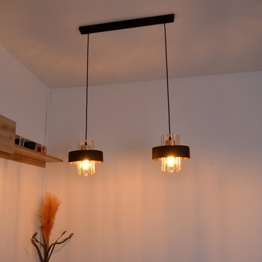 LED LED-kattokruunu johdossa VOLTA 2xE27/15W/230V musta/kulta