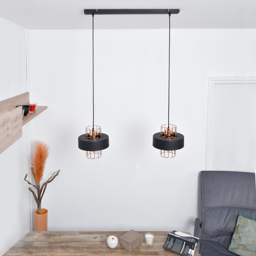LED LED-kattokruunu johdossa VOLTA 2xE27/15W/230V musta/kulta