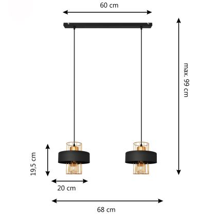 LED LED-kattokruunu johdossa VOLTA 2xE27/15W/230V musta/kulta
