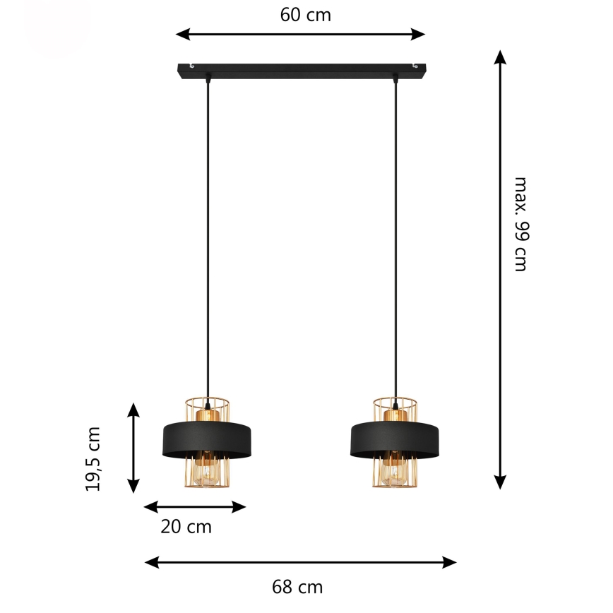 LED LED-kattokruunu johdossa VOLTA 2xE27/15W/230V musta/kulta