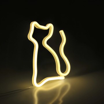 LED Neon seinäkoriste CAT LED/3W/3xAA USB keltainen