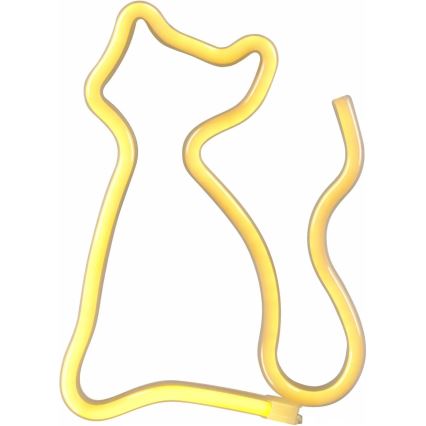 LED Neon seinäkoriste CAT LED/3W/3xAA USB keltainen