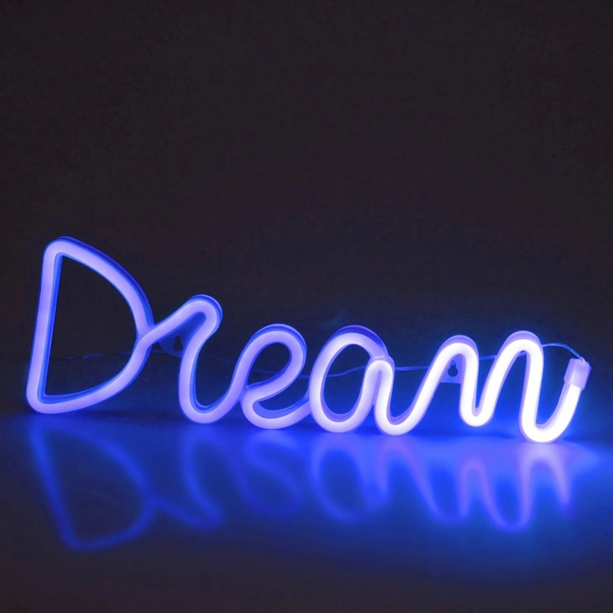 LED Neon seinäkoriste DREAM LED/3W/3xAA USB sininen