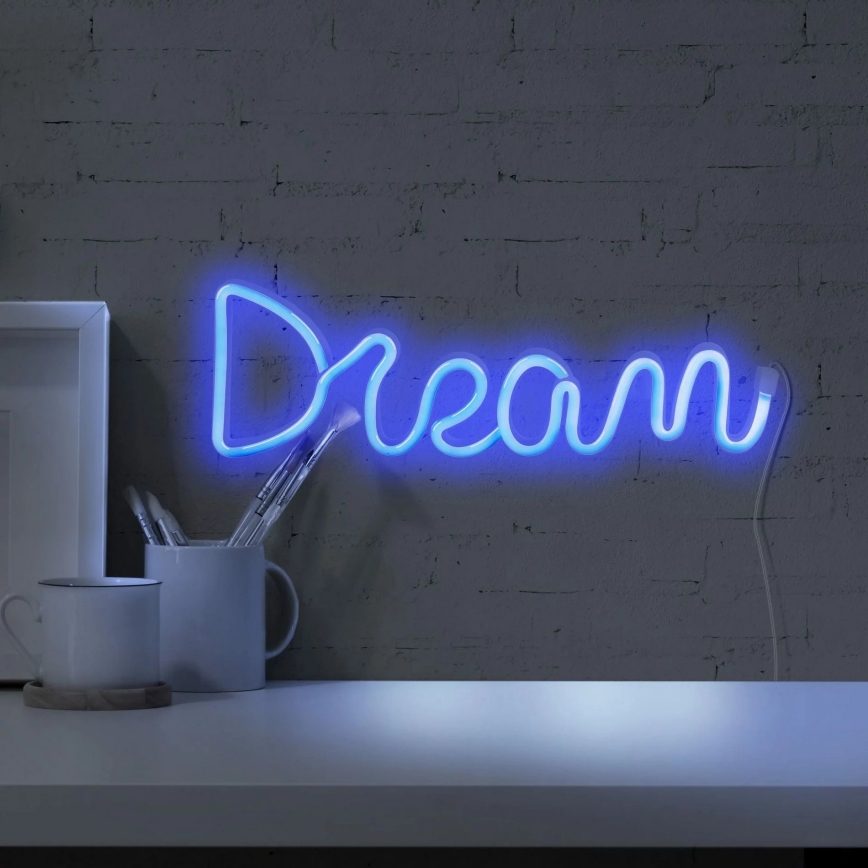 LED Neon seinäkoriste DREAM LED/3W/3xAA USB sininen