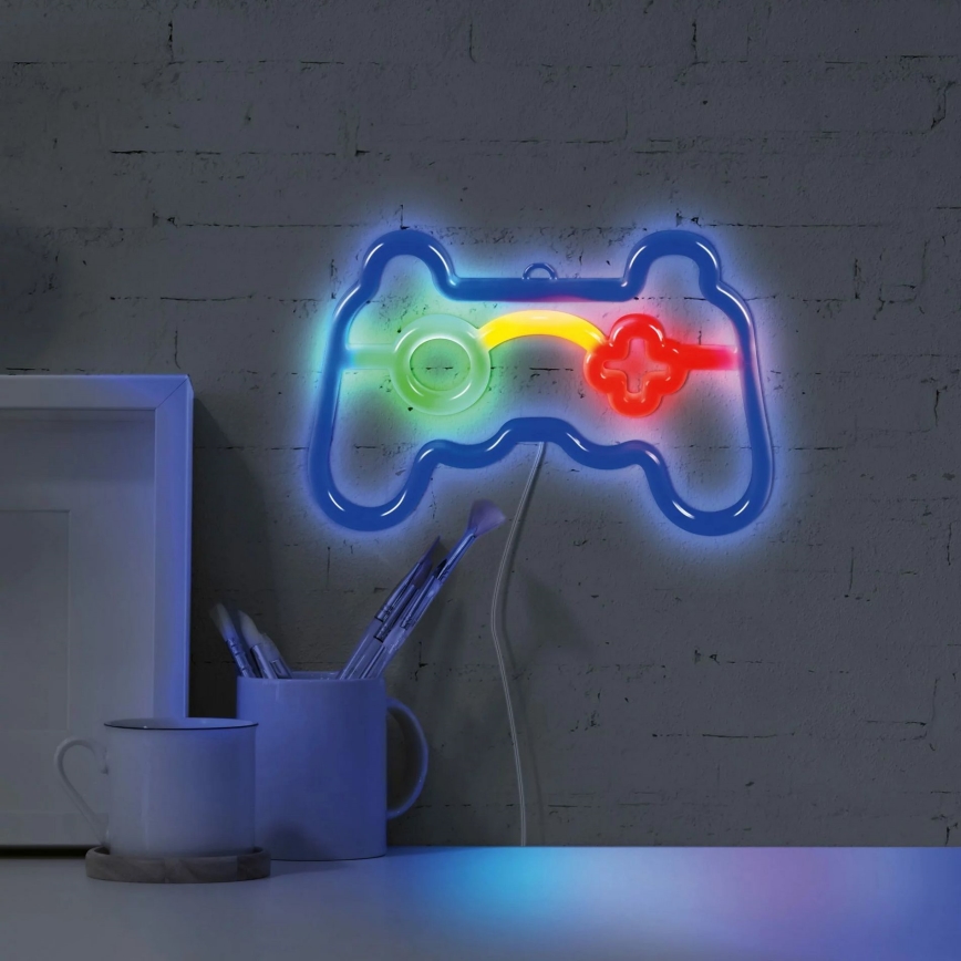 LED Neon seinäkoriste GAME LED/3W/3xAA USB sininen