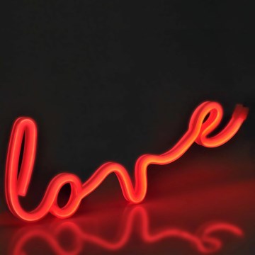 LED Neon seinäkoriste LOVE LED/3W/3xAA USB punainen