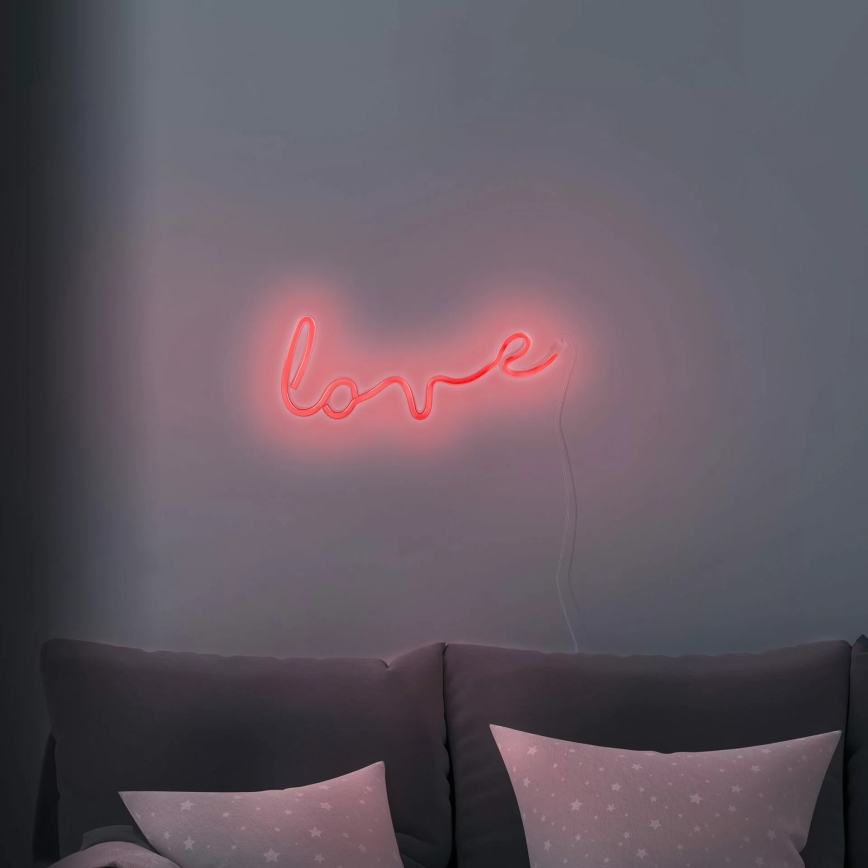 LED Neon seinäkoriste LOVE LED/3W/3xAA USB punainen