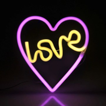 LED Neon seinäkoriste LOVE LED/3W/3xAA USB vaaleanpunainen