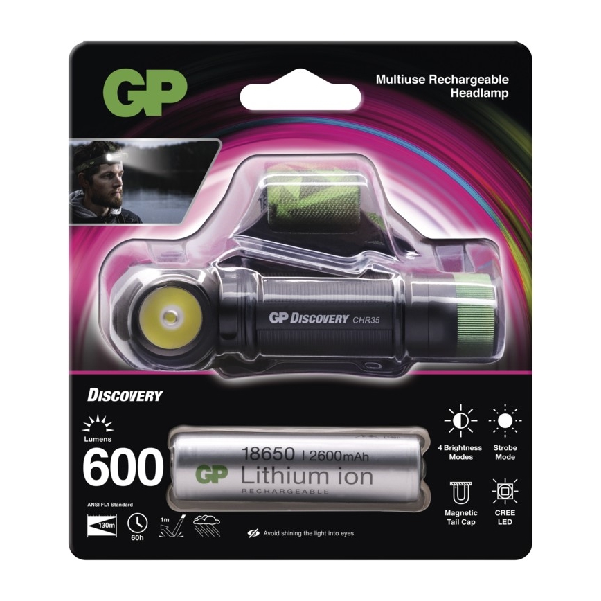 LED-otsalamppu GP DISCOVERY CHR35 LED/3,7V/2600mAh