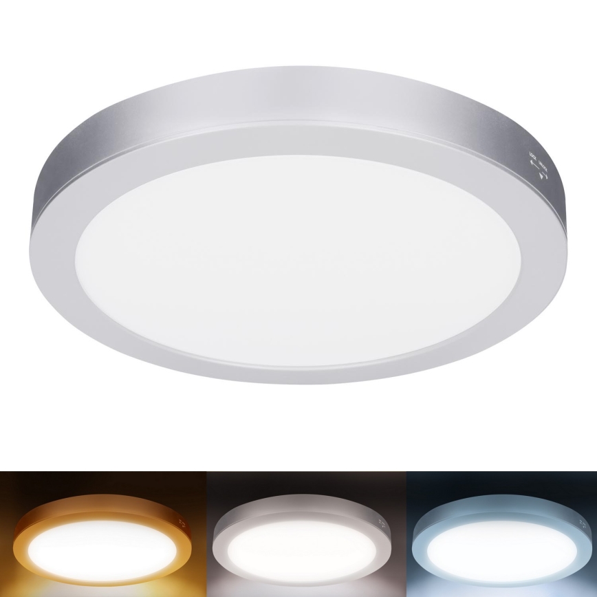 LED-paneeli, pinta- tai alaslaskettava 2-in-1 18W/230V 3000/4000/6000K Ø 22,5 cm IP54 hopea