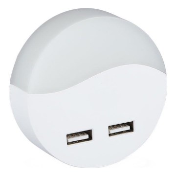 LED Pistorasia yövalo hämärätunnistimella 2xUSB LED/0,45W/230V 3000K