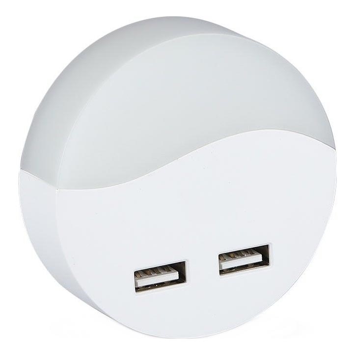 LED Pistorasia yövalo hämärätunnistimella 2xUSB LED/0,45W/230V 3000K
