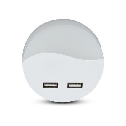 LED Pistorasia yövalo hämärätunnistimella 2xUSB LED/0,45W/230V 3000K