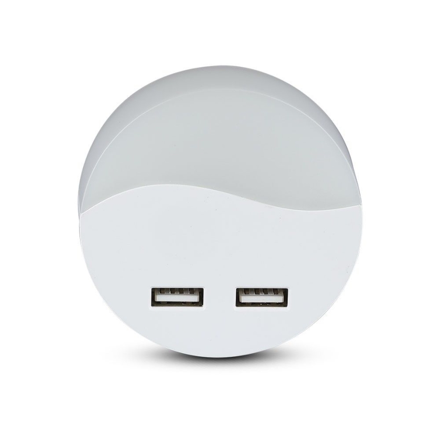 LED Pistorasia yövalo hämärätunnistimella 2xUSB LED/0,45W/230V 3000K