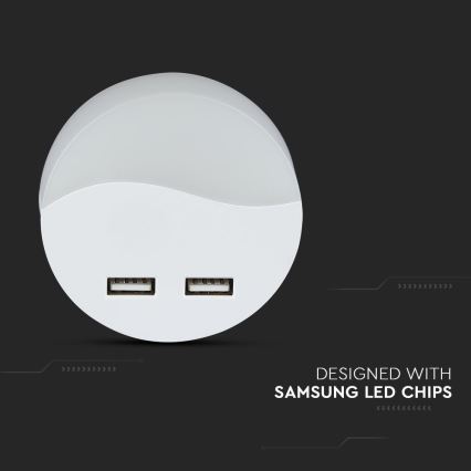 LED Pistorasia yövalo hämärätunnistimella 2xUSB LED/0,45W/230V 3000K