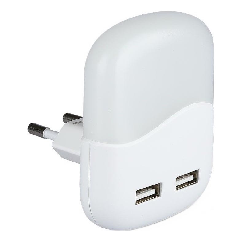 LED Pistorasia yövalo hämärätunnistimella 2xUSB LED/0,45W/230V 3000K