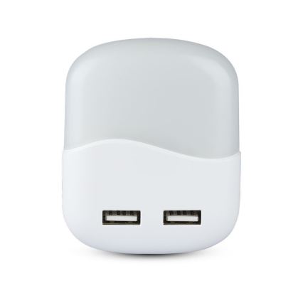 LED Pistorasia yövalo hämärätunnistimella 2xUSB LED/0,45W/230V 3000K