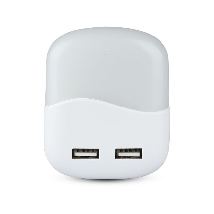 LED Pistorasia yövalo hämärätunnistimella 2xUSB LED/0,45W/230V 3000K