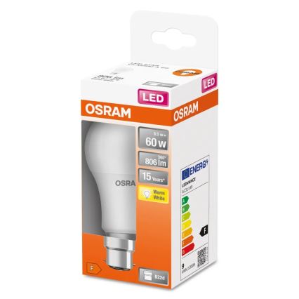 LED-polttimo A60 B22d/8,5W/230V 2700K - Osram