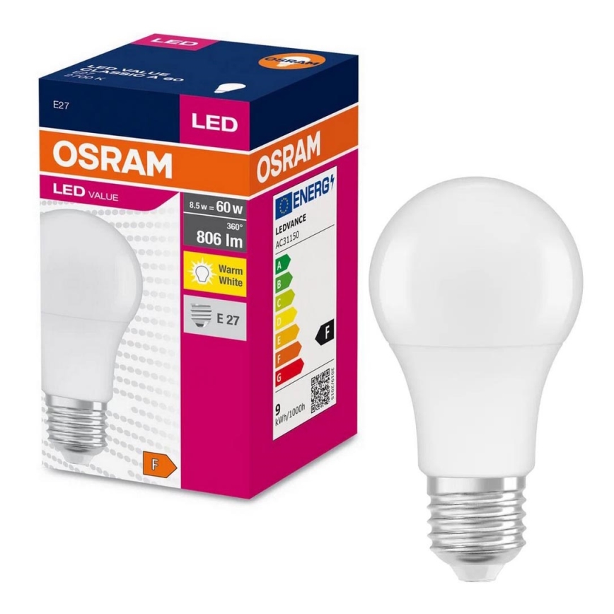 LED-polttimo A60 E27/8,5W/230V 2700K - Osram