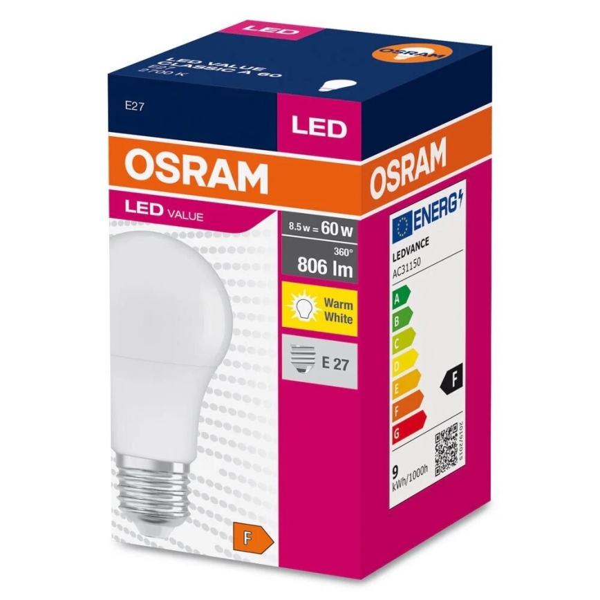 LED-polttimo A60 E27/8,5W/230V 2700K - Osram