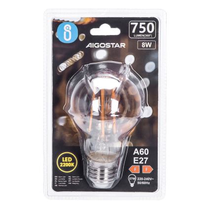 LED Polttimo A60 E27/8W/230V 2200K - Aigostar