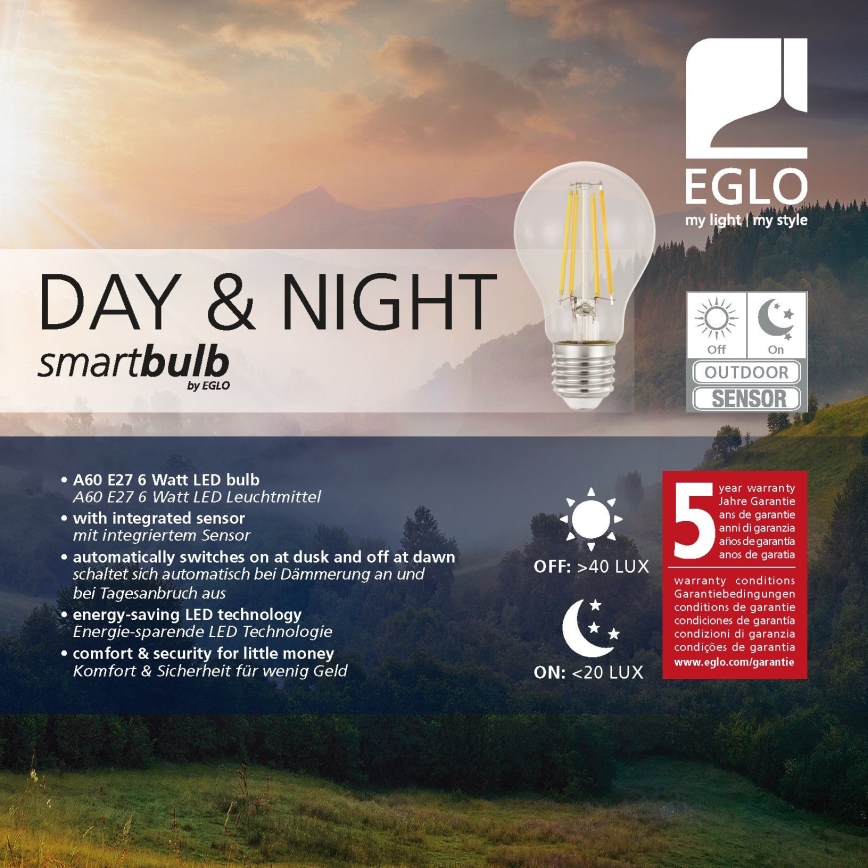 LED-polttimo anturilla VINTAGE A60 E27/6W/230V 3000K - Eglo 11886
