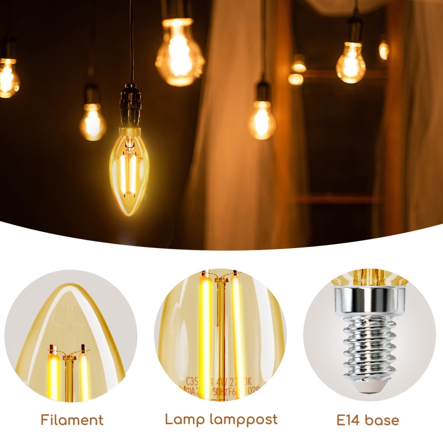 LED Polttimo C35 E14/4W/230V 2200K - Aigostar