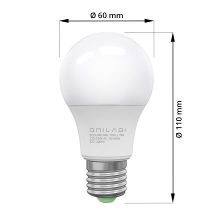 LED-polttimo ECOLINE A60 E27/10W/230V 4000K - Brilagi