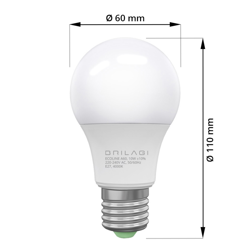 LED-polttimo ECOLINE A60 E27/10W/230V 4000K - Brilagi
