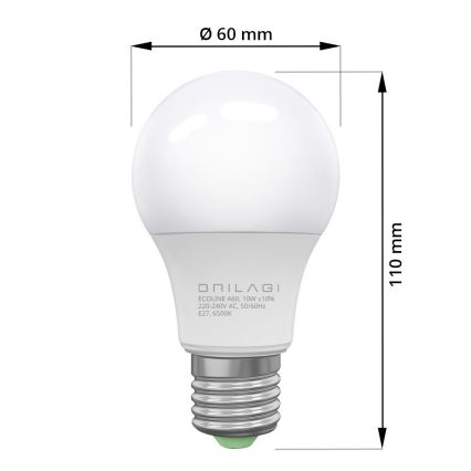 LED-polttimo ECOLINE A60 E27/10W/230V 6500K - Brilagi