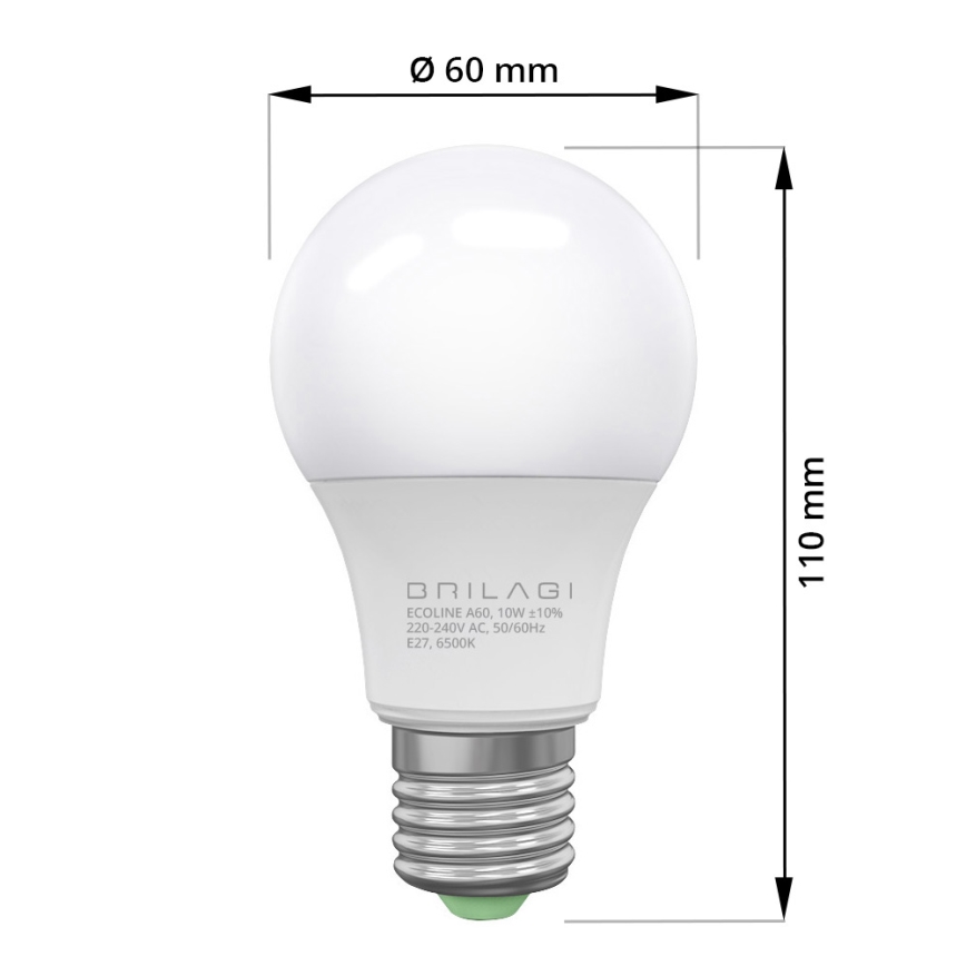 LED-polttimo ECOLINE A60 E27/10W/230V 6500K - Brilagi