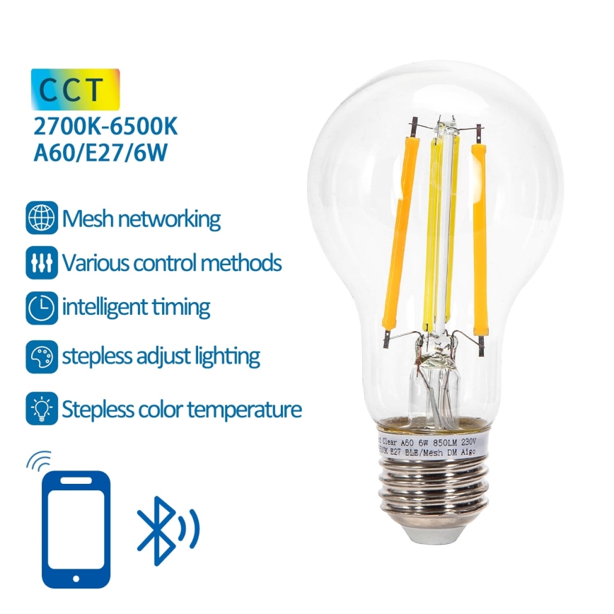 Himmennettävä LED-polttimo FILAMENT MESH Älykäs A60 E27/6W/230V 2700-6500K - Aigostar