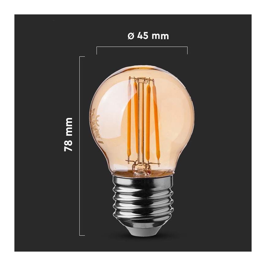 LED-polttimo FILAMENT AMBER G45 E27/4W/230V 2200K