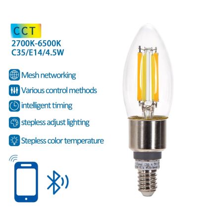 Himmennettävä LED-polttimo FILAMENT MESH Älykäs C35 E14/4,5W/230V 2700-6500K - Aigostar