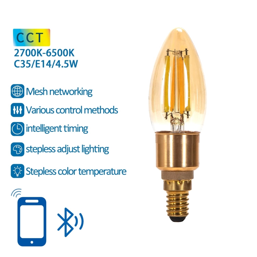 Himmennettävä LED-polttimo FILAMENT MESH Älykäs C35 E14/4,5W/230V 2700-6500K - Aigostar