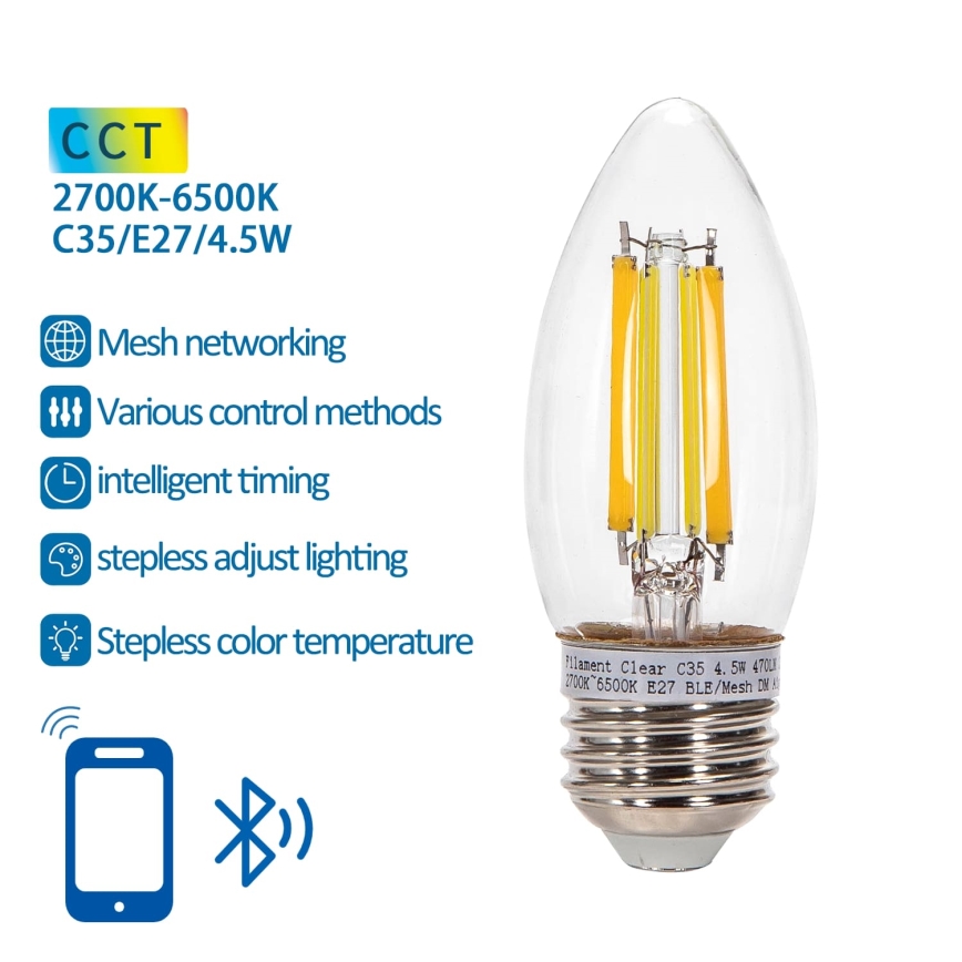 Himmennettävä LED-polttimo FILAMENT MESH Älykäs C35 E27/4,5W/230V 2700-6500K - Aigostar