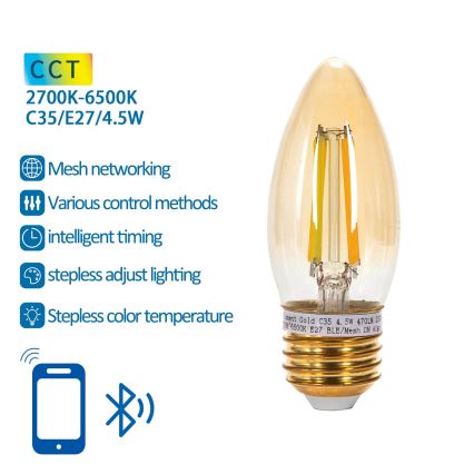 Himmennettävä LED-polttimo FILAMENT MESH Älykäs C35 E27/4,5W/230V 2700-6500K - Aigostar
