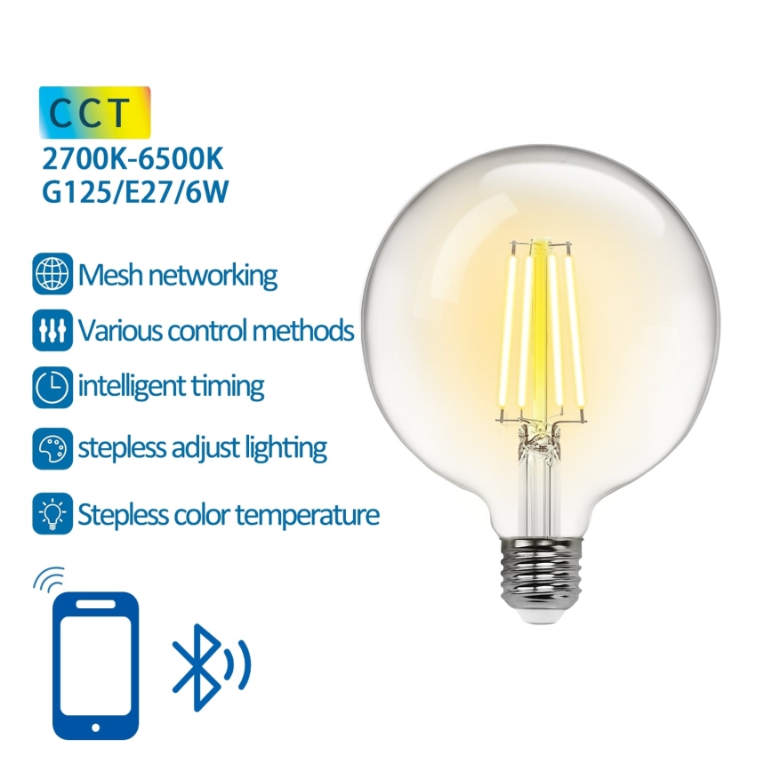 Himmennettävä LED-polttimo FILAMENT MESH Älykäs G125 E27/6W/230V 2700-6500K - Aigostar
