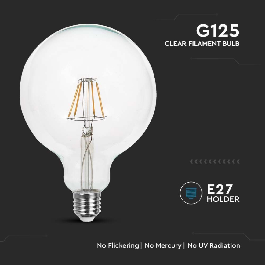 LED-polttimo FILAMENT G125 E27/6W/230V 3000K