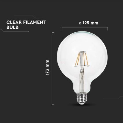 LED-polttimo FILAMENT G125 E27/6W/230V 3000K