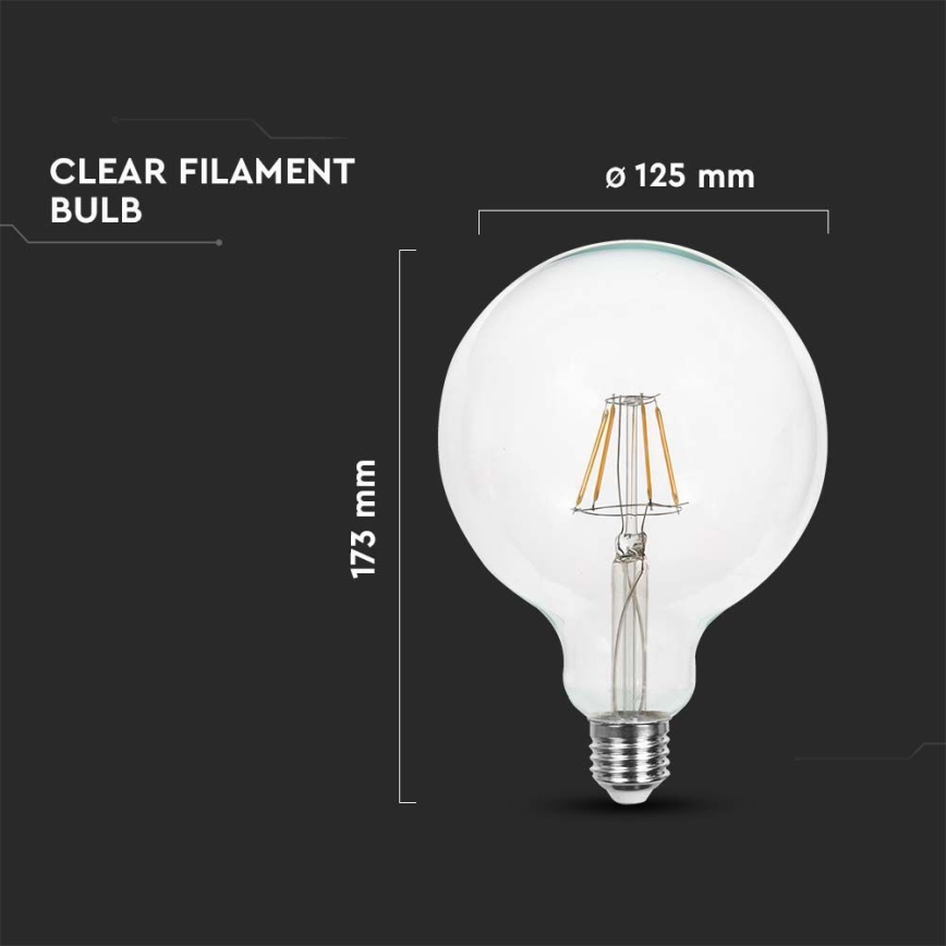 LED-polttimo FILAMENT G125 E27/6W/230V 3000K