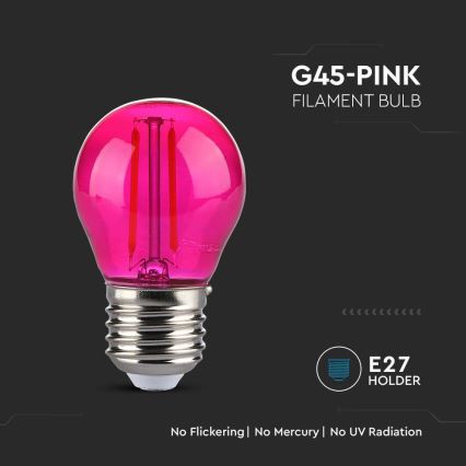 LED-polttimo FILAMENT G45 E27/2W/230V vaaleanpunainen