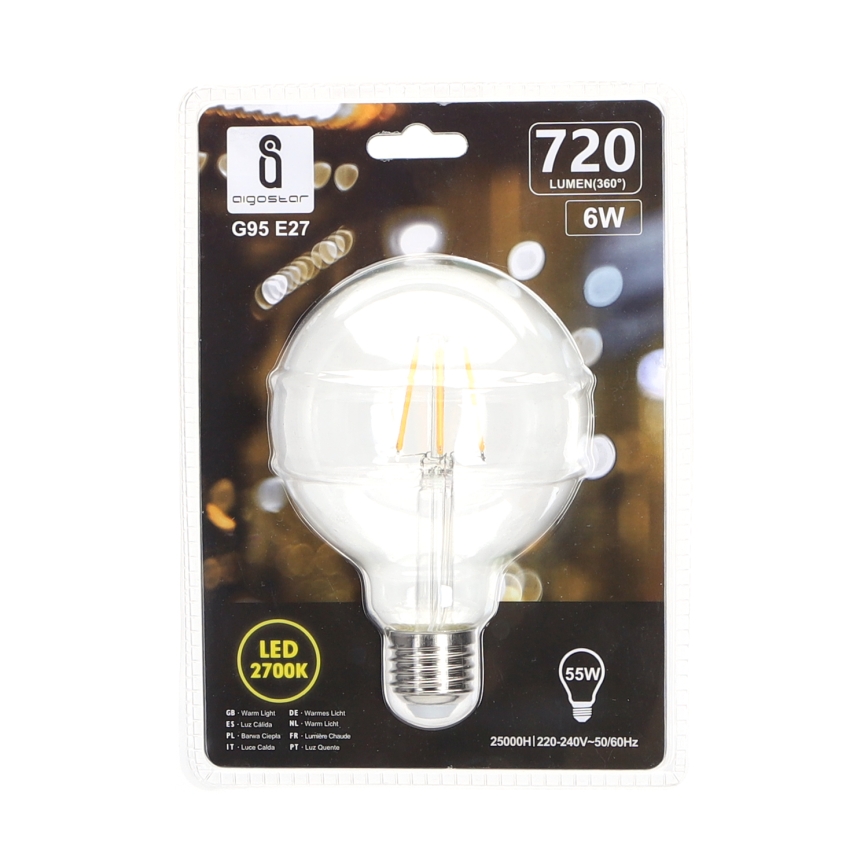 LED-polttimo FILAMENT G95 E27/6W/230V 2700K - Aigostar
