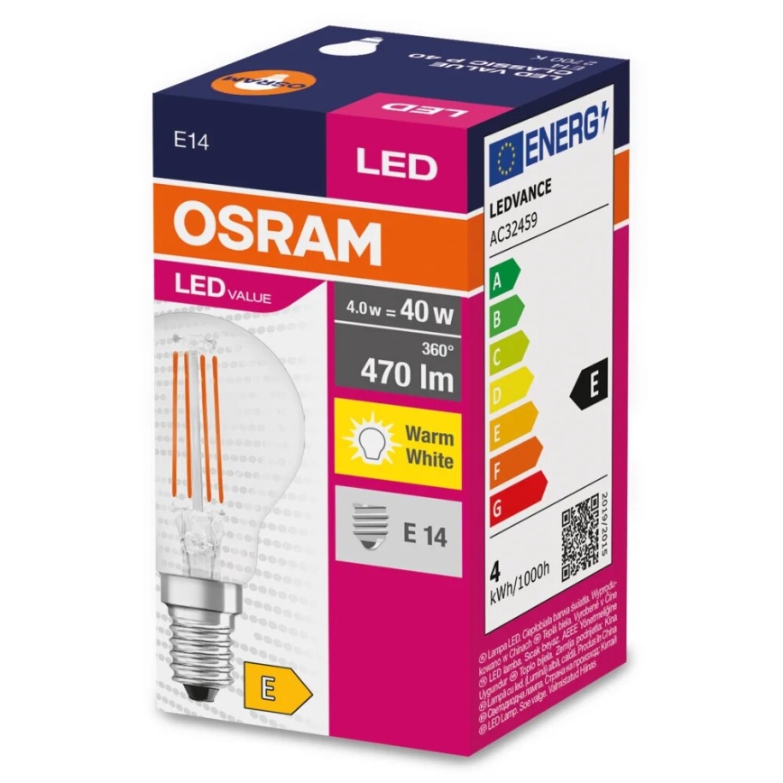 LED-polttimo FILAMENT P40 E14/4W/230V 2700K - Osram