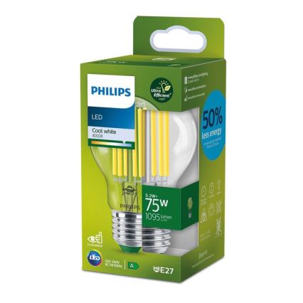 LED-polttimo FILAMENT Philips A70 E27/5,2W/230V 4000K