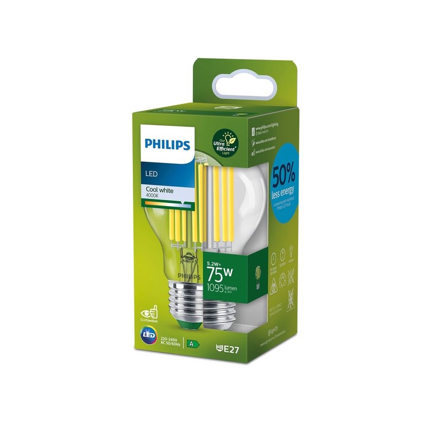 LED-polttimo FILAMENT Philips A70 E27/5,2W/230V 4000K