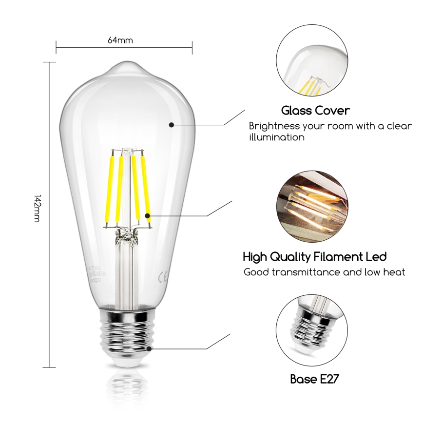 LED-polttimo FILAMENT ST64 E27/4W/230V 6500K - Aigostar