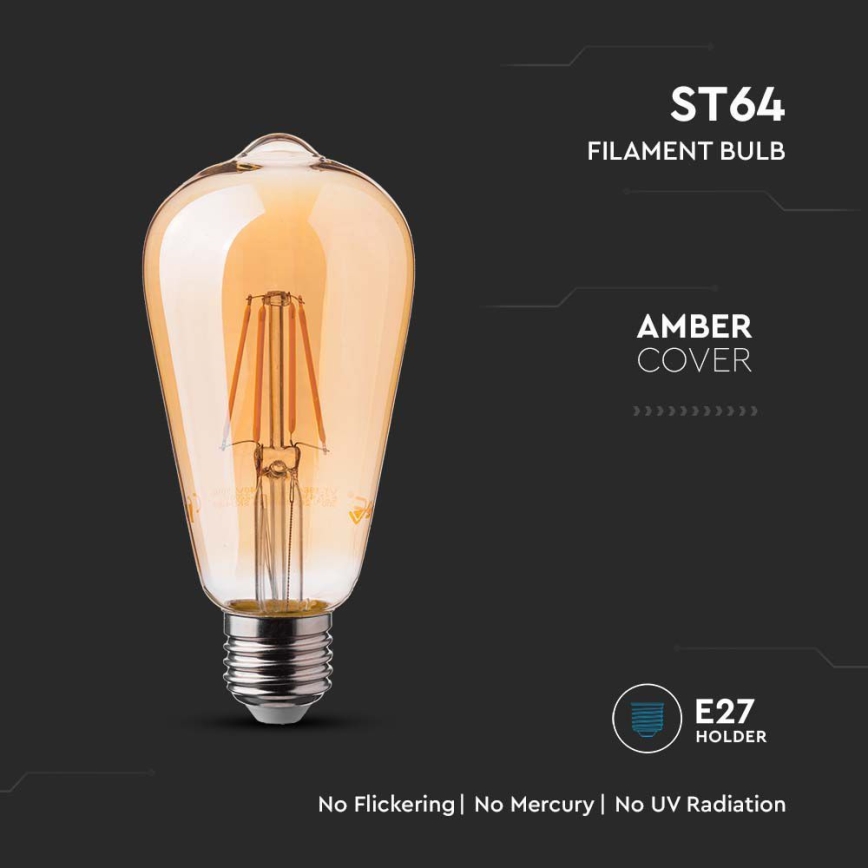 LED-polttimo FILAMENT ST64 E27/6W/230V 2200K
